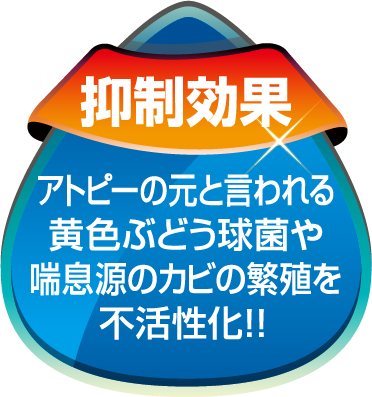 アトピーの元と言われる黄色ぶどう球菌や喘息源のカビの繁殖を不活性化！